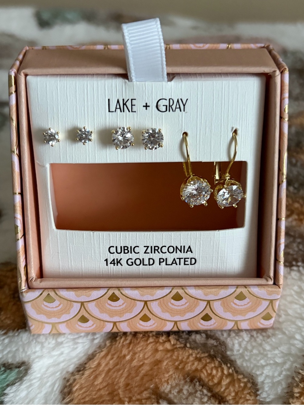 14K Gold Plated Cubic Zirconia Earring Set in Gold and Clear